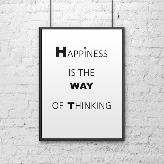 Plakat dekoracyjny 50x70 cm HAPPINESS IS THE WAY OF THINKING biały