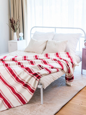 Koc Cotton Cloud XXL Pasy Bordo-Biały