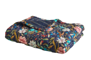 Narzuta satynowa Blanc Des Vosges Giardino Granatowa