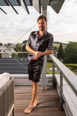 Piżama jedwabna męska krótka Seidenweber Crépe Deep Black