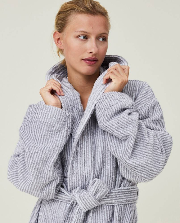 Szlafrok Lexington Striped Organic Hooded Gray/White