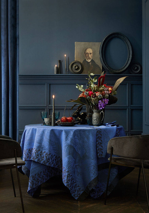 Obrus bawełniany Le Jacquard Français Forêt Enchantée Niebieski