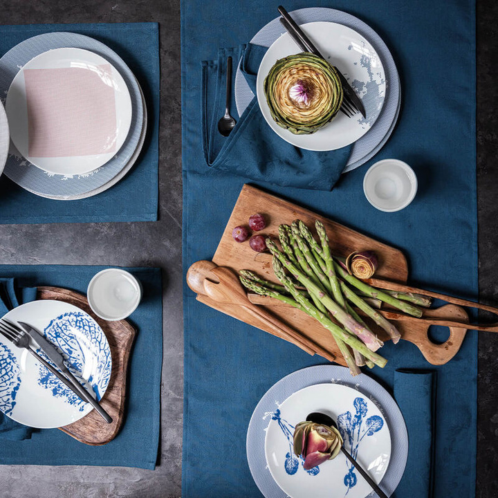 Bieżnik bawełniany Le Jacquard Français Vegetal Mood Blue