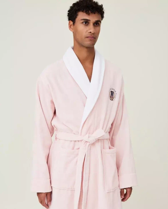 Szlafrok welurowy Lexington Hotel Contrast Pink/White
