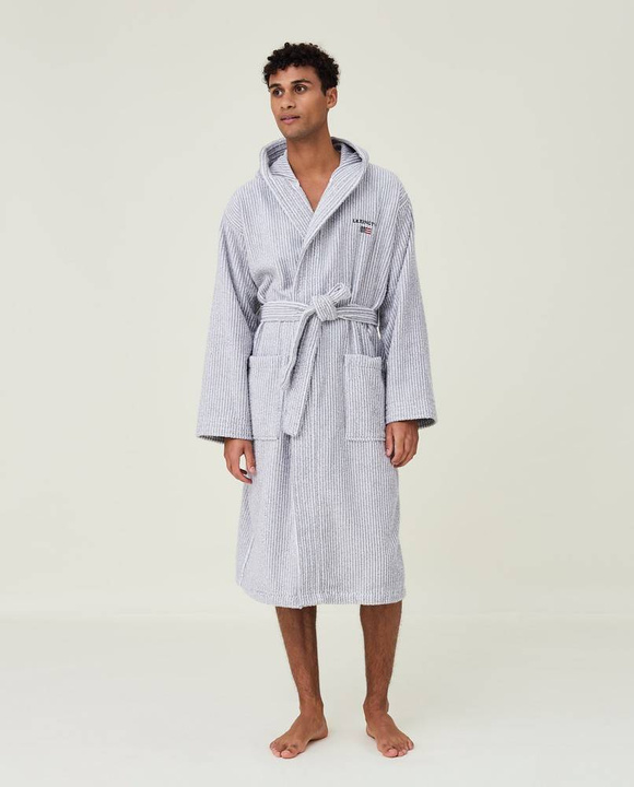 Szlafrok Lexington Striped Organic Hooded Gray/White