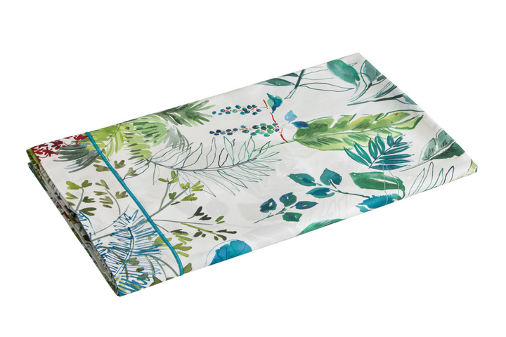 Prześcieradło satynowe bez ściągacza Blanc Des Vosges Palmeraie Niebieskie