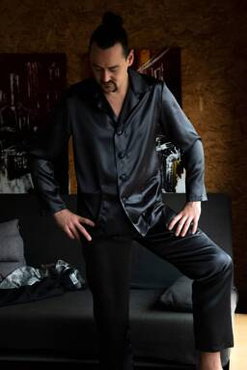 Piżama jedwabna męska długa Seidenweber Crépe Deep Black