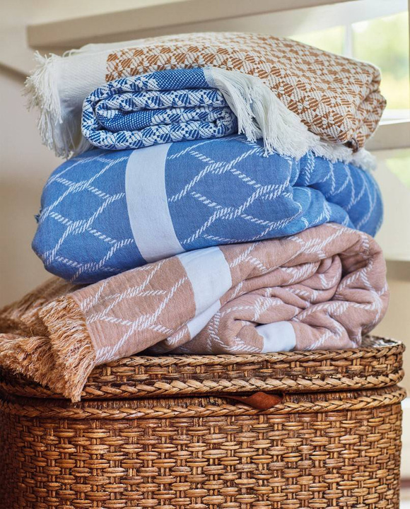 Pled bawełniany Lexington Striped Beige/White