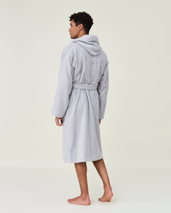 Szlafrok Lexington Striped Organic Hooded Gray/White