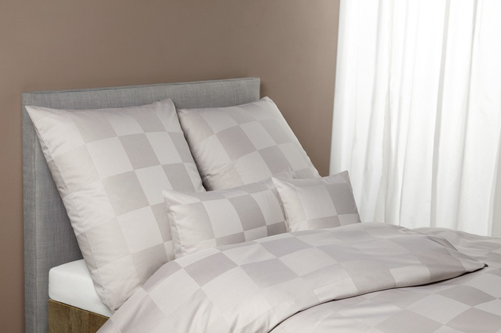 Pościel satynowa Elegante Checkpoint Beige 100% bawełna