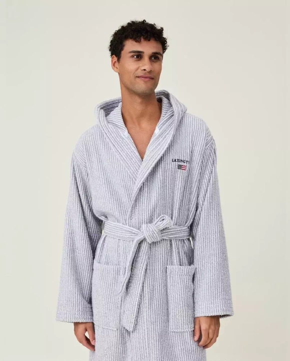 Szlafrok Lexington Striped Organic Hooded Gray/White