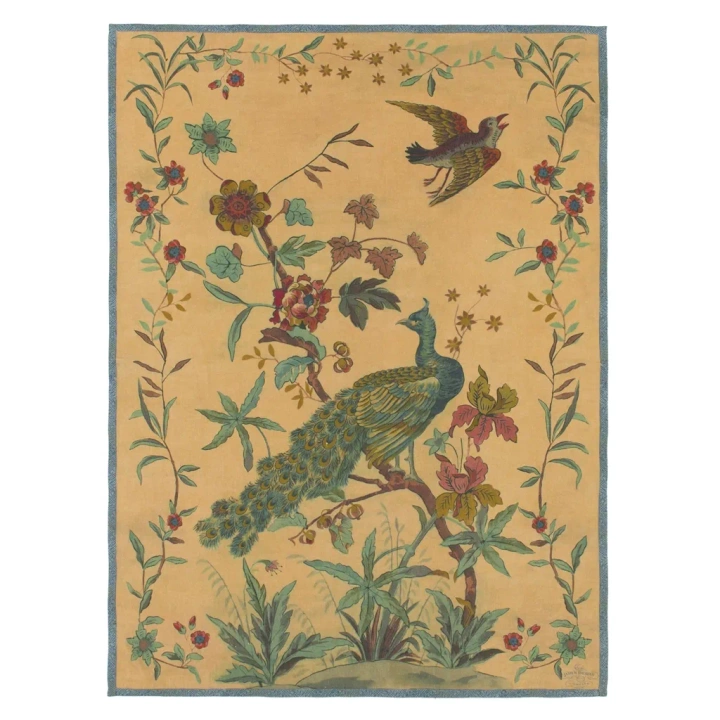 Koc lniany John Derian Peacock Toile Sepia