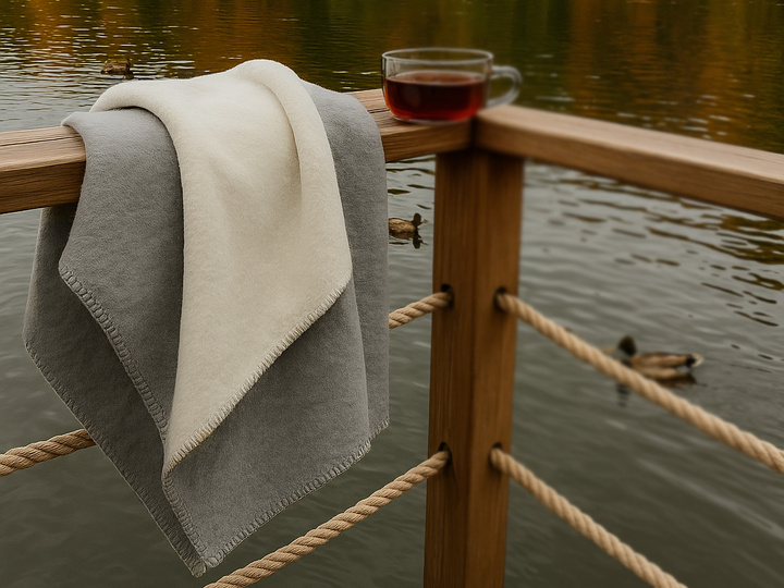 Koc Moca dwustronny srebrno - kremowy Ostatnie Sztuki