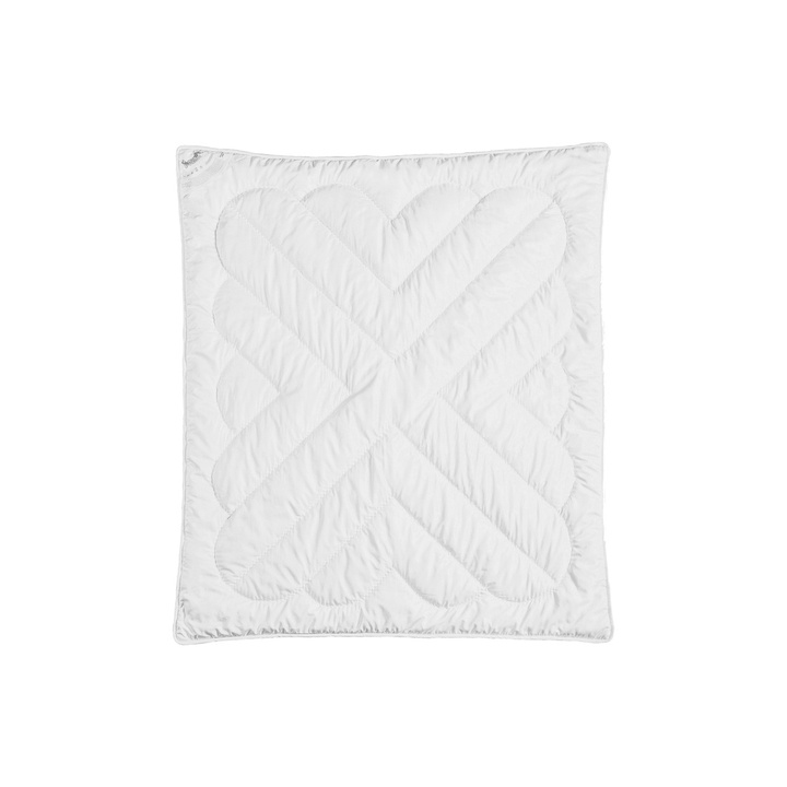 Kołdra dziecięca z wełny alpaki My Alpaca biała lamówka (100% wełna, 100% satyna bawełniana)