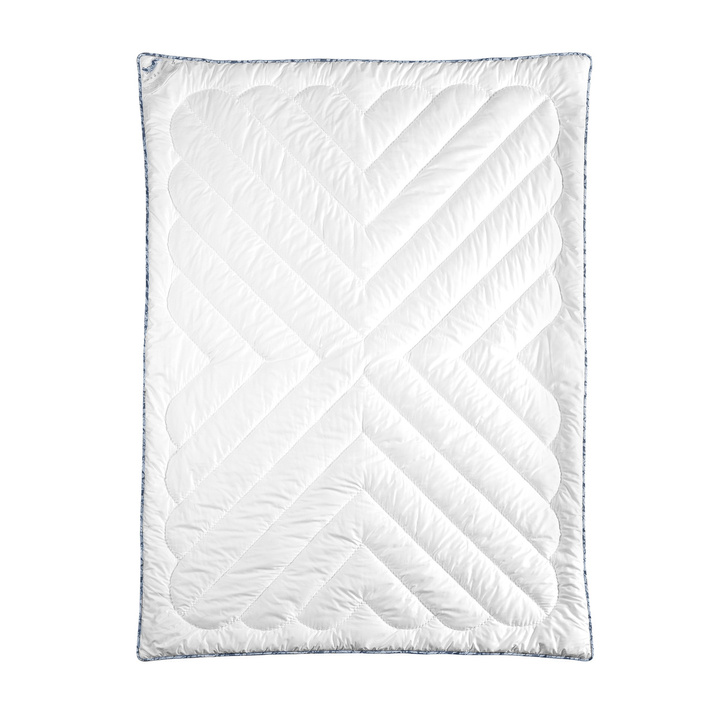 Kołdra z wełny alpaki My Alpaca Całoroczna niebieska lamówka (100% wełna, 100% satyna bawełniana)