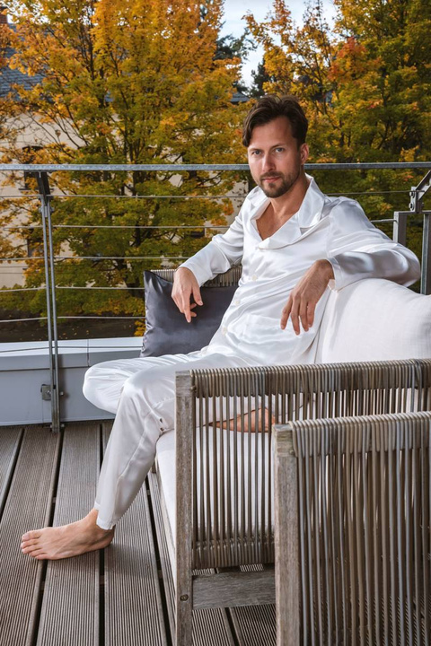 Piżama jedwabna męska długa Seidenweber Crépe Nature OSTATNIE SZTUKI