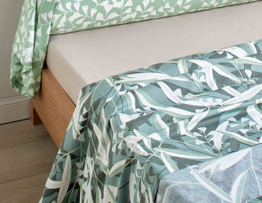 Prześcieradło perkalowe bez ściągacza Blanc Des Vosges Botanico Zielone