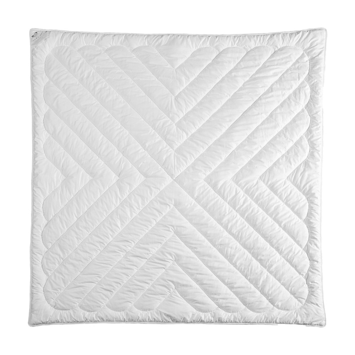 Kołdra z wełny alpaki My Alpaca Całoroczna biała lamówka (100% wełna, 100% satyna bawełniana)