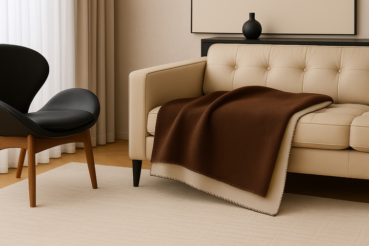 Koc Moca dwustronny brązowo - beżowy Ostatnie Sztuki