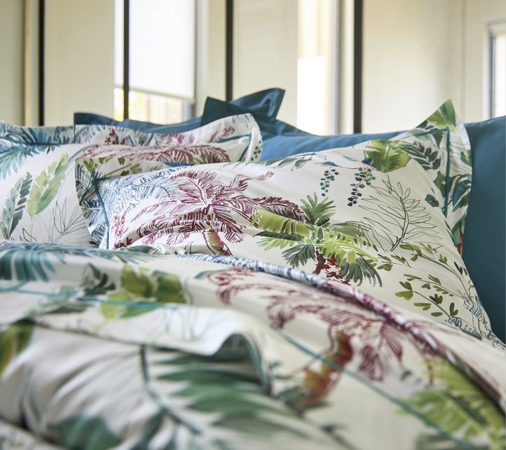 Pościel satynowa Blanc Des Vosges Palmeraie Niebieska 