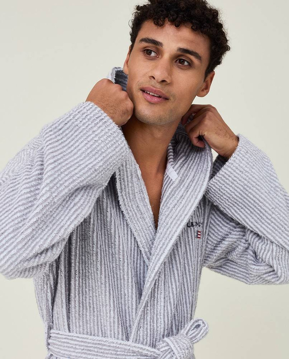 Szlafrok Lexington Striped Organic Hooded Gray/White