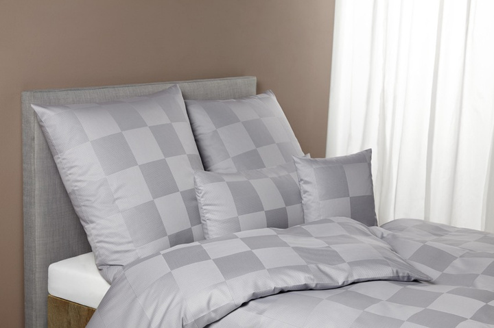 Pościel satynowa Elegante Checkpoint Silver 100% bawełna