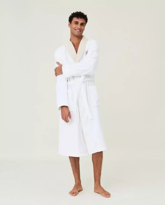 Szlafrok welurowy Lexington Hotel Contrast White/Light Beige