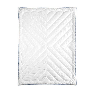 Kołdra z wełny alpaki My Alpaca Letnia niebieska lamówka (100% wełna, 100% satyna bawełniana)