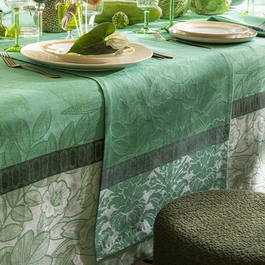 Bieżnik lniany Le Jacquard Français Escapade Tropicale Green