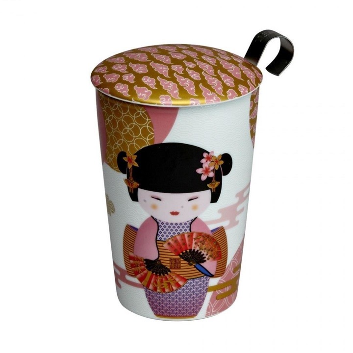 Kubek 350 ml z zaparzaczką do herbaty Eigenart Little Geisha różowy