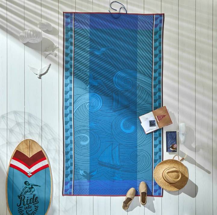 Ręcznik plażowy Le Jacquard Français Baignade à Socoa Blue