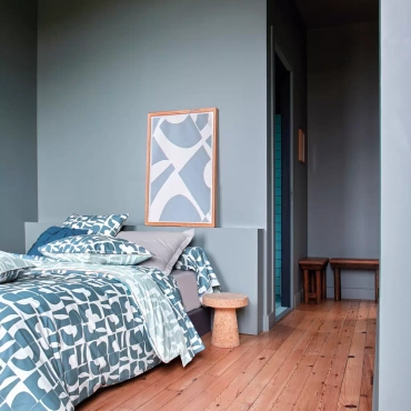 Pościel perkalowa Blanc Des Vosges Craft Niebieska