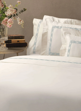 Komplet pościeli satynowej Valeron Halcyon Ecru-Blue