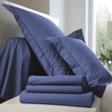 Pościel perkalowa Blanc Des Vosges Uni Niebieska