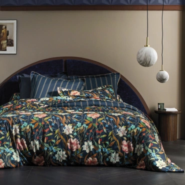 Pościel satynowa Blanc Des Vosges Giardino Granatowa