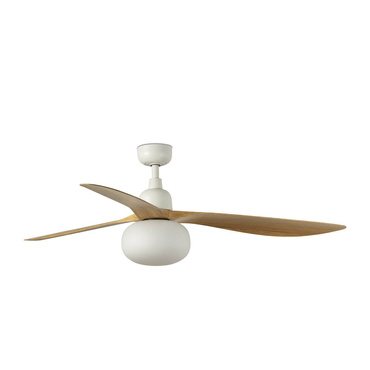 Wentylator sufitowy Faro Barcelona Outwood L White/Light Oak Wood Fan IP44 1x27