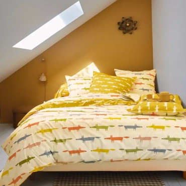 Pościel perkalowa Scion Living Birthday Fox Żółta