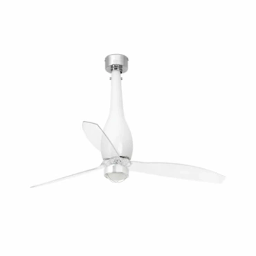 Wentylator sufitowy z oświetleniem Faro Barcelona Eterfan M LED Shiny white/transparent DC