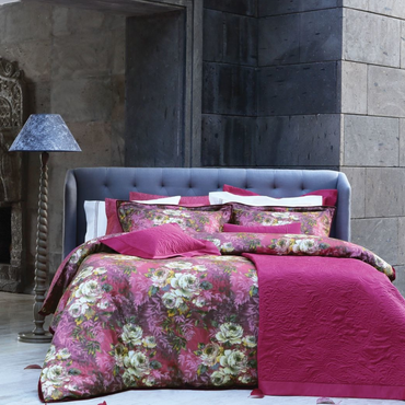 Prześcieradło satynowe ze ściągaczem Valeron Flora Fuchsia Ostatnie Sztuki