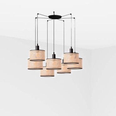 Lampa wisząca Faro Barcelona Mambo 210 Black/Rattan 7L