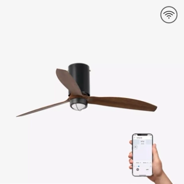 Wentylator sufitowy Faro Barcelona Mini Tube Fan M LED Matt black/wood DC SMART