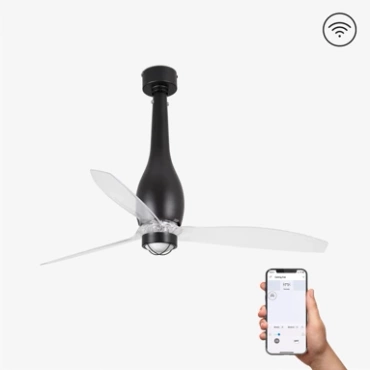 Wentylator sufitowy z oświetleniem Faro Barcelona Eterfan M LED Matt black/transparent fan DC
